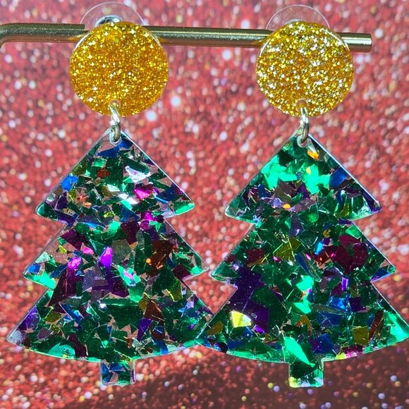 2/$15 Glittery Christmas Tree Earrings (NWOT) - Picture 2 of 4